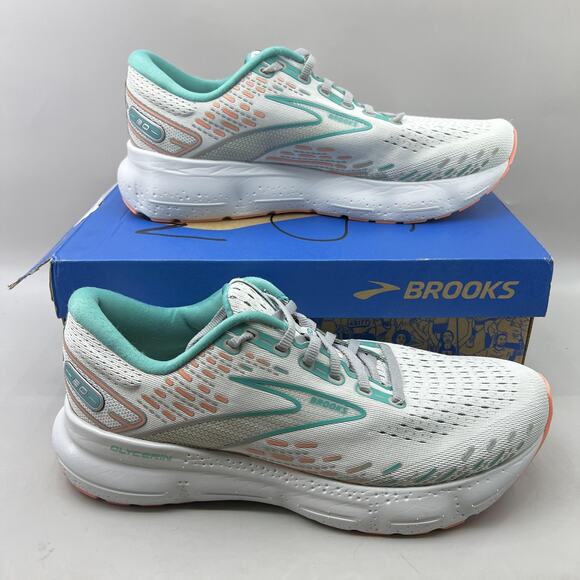 Brooks Glycerin 20 Running Shoes Women Size 10 D Wide White Teal Comfort Sneaker - Picture 1 of 9